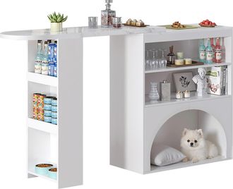 STILVORA Mesa De Comedor Extensible Con 2 Estantes Abiertos Y Espacio Para Mascota, Para Cocina, En Mdf, 120 A 180 X 40 X 100 Cm, Blanco