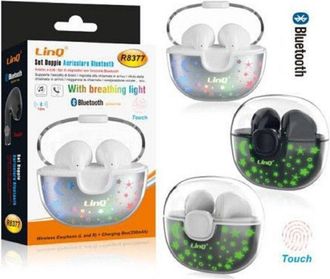 Trade Shop Trade Shop - Set Doppio Auricolare Cuffie Bluetooth Luce Led Rgb Touch Box Base Ricarica R8377