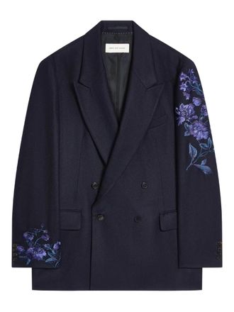 Dries Van Noten floral-embroidered double-breasted blazer - men - Wool - M - Blue