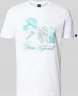 PME Legend T-Shirt mit Label-Print und Rundhalsausschnitt in Weiss, Gr&ouml;&szlig;e XXL