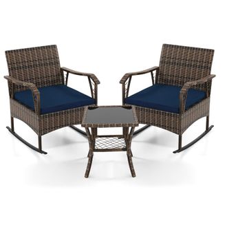 Costway Costway 3 Pieces Rocking Bistro Set Outdoor PE Wicker Conversation Set in Brown