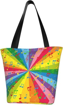 AOOEDM Rainbow Colorful Music Notes Reusable Tote Bag Women Casual Handbag Shoulder Bags for Shopping Groceries Travel Outdoors
