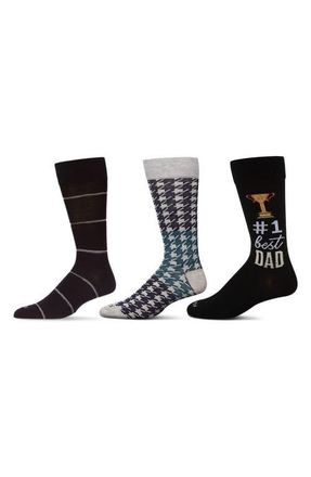 MeMoi Best Dad Assorted 3-Pack Dress Socks in Gray-Black at Nordstrom, Size 10-13