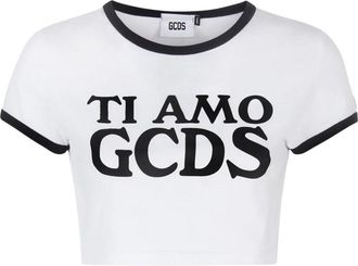 GCDS Ti Amo T-shirt met omtrek - Dames - T-shirts - Wit - 2XS - Katoen - Tops