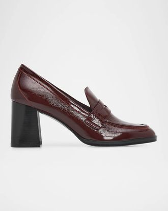 Stuart Weitzman 70mm Vera Crinkled Patent Leather Penny Loafer Pumps