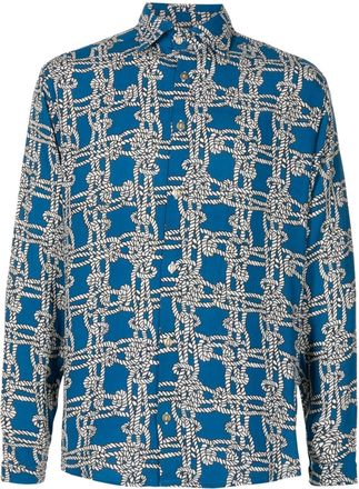 Amir Slama graphic-print satin shirt - men - Viscose/Linen/Flax - GG - Blue