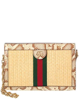 Gucci Ophidia Small Straw & Snakeskin Shoulder Bag
