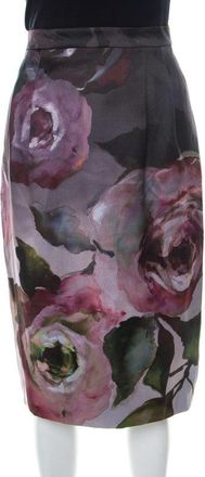 Escada Multicolor Floral Print Knee Length Sheath Skirt