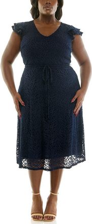 Nina Leonard Lace Fit & Flare Dress in Navy at Nordstrom Rack, Size 3 X