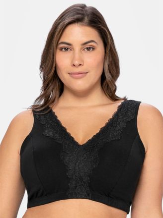 Sheego B&uuml;gelloser BH SHEEGO, Damen, Gr. 11,5, Cup D, schwarz, 95% Baumwolle, 5% Elasthan, BHs B&uuml;gelloser BH