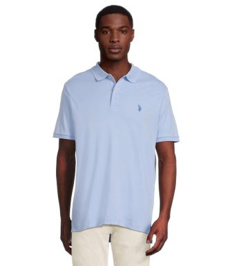 U.S.Polo Association U. S. Polo ASSN. Solid Interlock Polo Shirt Men Blue Short Sleeve Golf GBO3500