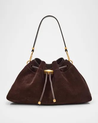 Jimmy Choo London Bon Bon Ruched Suede Bucket Shoulder Bag