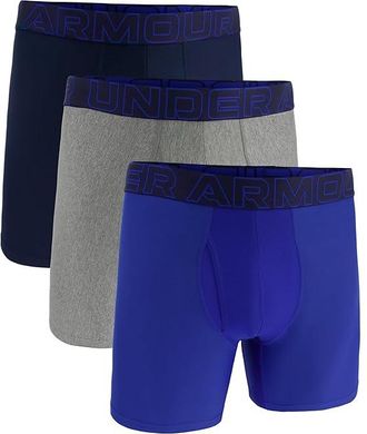 Under Armour 3-Pack Performance Tech Solid 6 Boxer Briefs Mens Underwear Royal : 2XL, Elastane/Polyester