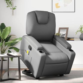 vidaXL Sill&oacute;n Reclinable De Masaje De Pie Cuero Artificial Gris Vidaxl