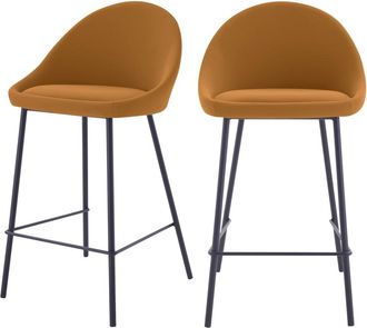 Rendez-Vous D&eacute;co Set de 2 taburetes para isla de cocina en cuero sint&eacute;tico canela 65 cm