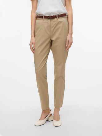 Vero Moda Chinohose VERO MODA VMFEDERICA MW CHINO PANTS, Damen, Gr. XS (34), L&auml;nge 32, braun (twill), Web, Obermaterial: 100% Baumwolle, unifarben, straight fit