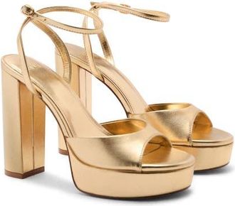 Mango Ankle Strap Platform Sandal in Gold at Nordstrom, Size 10Us