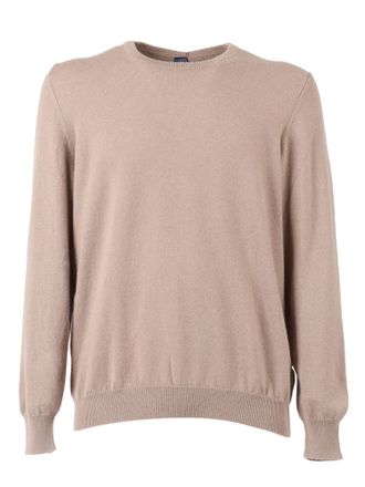 Fedeli Classic Cashmere Crew-Neck Sweater with Ribbed Details