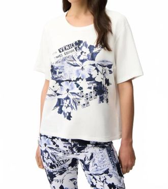 Joseph Ribkoff Embellished Graphic Print T-Shirt In Vanilla/blue