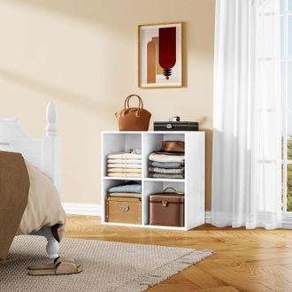 Woltu Estanter&iacute;a Para Libros Con 4 Compartimentos Abiertos Mueble Para Exposici&oacute;n Y Decoraci&oacute;n Estanteria Blanca De Cubos Para Oficina Estudio Juvenil Y Sal