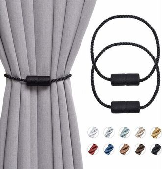 OEM Lote De 2 Abrazaderas Magn&eacute;ticas Para Cortinas De 40,6 Cm, Hechas A Mano Con Cuerda Lateral Para Cortinas De Hogar Y Oficina (negro)