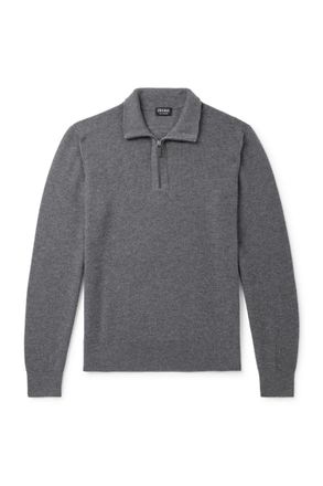 Ermenegildo Zegna Leather-Trimmed Oasi Cashmere Half-Zip Sweater