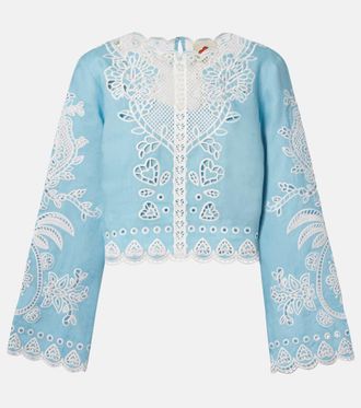 Farm Rio Embroidered linen top