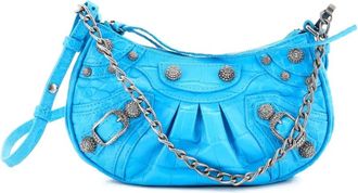 Balenciaga Le Cagole Giant Studs Chain Crocodile Embossed Leather with Crystals Mini shoulder bag - women - COTTON/ STRAW/Crocodile Lea