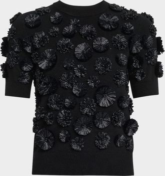 Michael Kors Floral Embroidered Short-Sleeve Cashmere Sweater