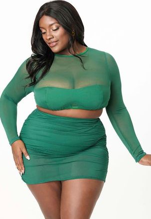 Unique Vintage Plus Size Mesh Long Sleeve Swim Top in Green at Nordstrom, Size 2 X