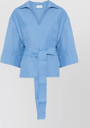 Parosh waist belted collared v-neck blouse