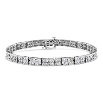 House of Brilliance Silver 2 Cttw Prong Set Round-Cut Diamond 4 Stone Box Link Bracelet in White at Nordstrom