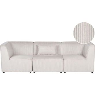 Beliani Modular 3 Seater Sofa Beige Corduroy Sectional Two Piece Sofa Modern Jumbo Cord Minimalistic Style LEMVIG