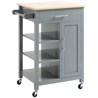 HOMCOM Compact Kitchen Trolley Utility Cart on Wheels with Open Shelf Grey | TJ Hughes
