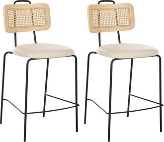 Beliani Conjunto De 2 Sillas De Bar Patas De Hierro Respaldo De Rat&aacute;n Sint&eacute;tico Asiento De Piel Sint&eacute;tica Sin Reposabrazos Tapones Para Las Patas Dise&ntilde;o Boho 