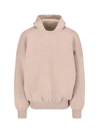 Fear of God Knitted Hoodie In Beige Wool Engraved Logo Tag