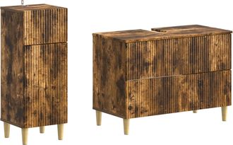 vidaXL Juego De Gabinete De Ba&ntilde;o De 2 Piezas Arnhem Roble Ahumado Vidaxl