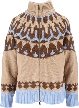 Ermanno Scervino Patterned High Ribbed Collar Knit Cardigan