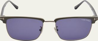 Tom Ford Mens FT0997-Hudson Half-Rim Square Sunglasses