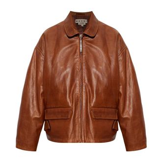 Marni Giacca in pelle lucida con martingala posteriore - - Jackets - Donna - Marrone - S