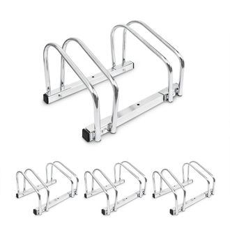 Relaxdays 4 Soportes Bicicletas Suelo O Pared, Portabicicletas Para 2 Bicis C/u, Acero Cromado, Exterior, 26x40x32 Cm, Plateado