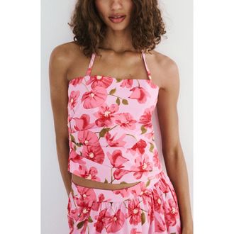 Mango Floral Halter Neck Top in Pink at Nordstrom, Size X-Small