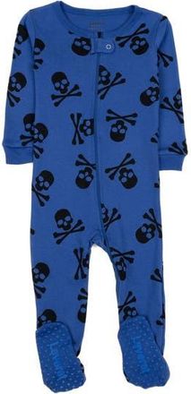 Leveret Kids Footed Cotton Halloween Matching Family Pajamas, Fun Prints in Blue Skulls at Nordstrom, Size 2T