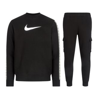 Nike Sportswear Mens Repeat Crew Fleece Tracksuit Black Cotton - Size X-Large