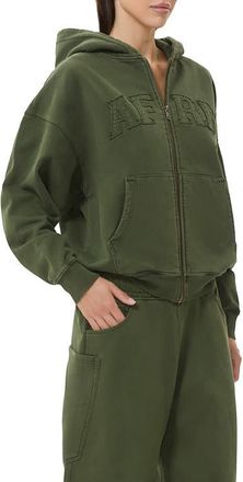 AFRM Cameron Cotton Zip Hoodie in Dark Forest at Nordstrom, Size X-Large