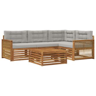 vidaXL Conjunto De Sof&aacute;s De Exterior 5 Pcs Natural Y Gris Claro Vidaxl