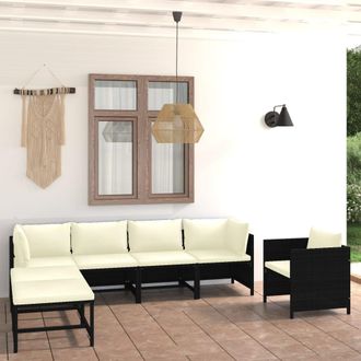 vidaXL Vidaxl - Set De Muebles De Jard&iacute;n 7 Pzas Y Cojines Rat&aacute;n Sint&eacute;tico Negro