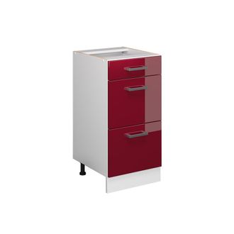 Vicco Mueble Bajo De Cocina R-line, Rojo Burdeos Alto Brillo, 40 Cm Con Cajones, Sin Encimera Vicco