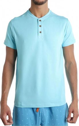 Wood Short Sleeve Henley Lounge Shirt In Sky Blue