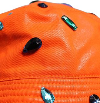 Dolce & Gabbana Womens Crystal-Embellished Bucket Hat Orange Cotton Elastane